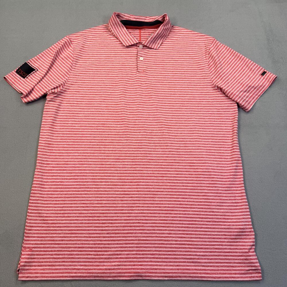 Nike Tiger Woods Polo Shirt Mens Large Red Stripe Dri-FIT TSGC Golf Performance